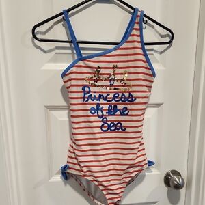 Lands' End Red and White Striped Swimsuit